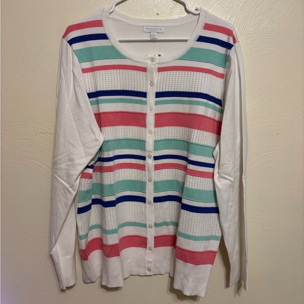 Charter Club Women's Multicolor Striped Cardigan